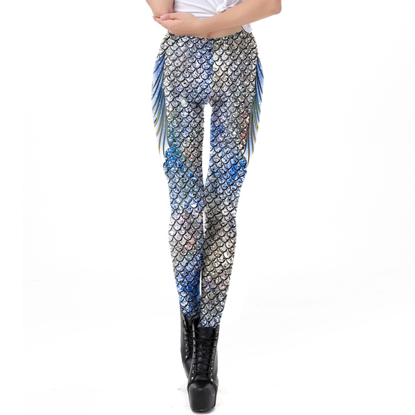 Womens Mermaid Fish Scale Metallic Holographic Stretchy Pants Geometric Leggings