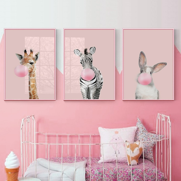 Awkward Styles Dog Kids Room Decor Dog with Pink Bubble Gum Nursery Room  Art Animal Canvas Wall Art Gift Bubble Gum Art Animal Collection Dog Kids Room  Decor Baby Dog Nursery Room