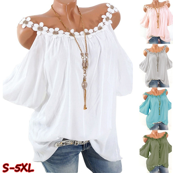 Women Casual Off Shoulder Lace Collar 