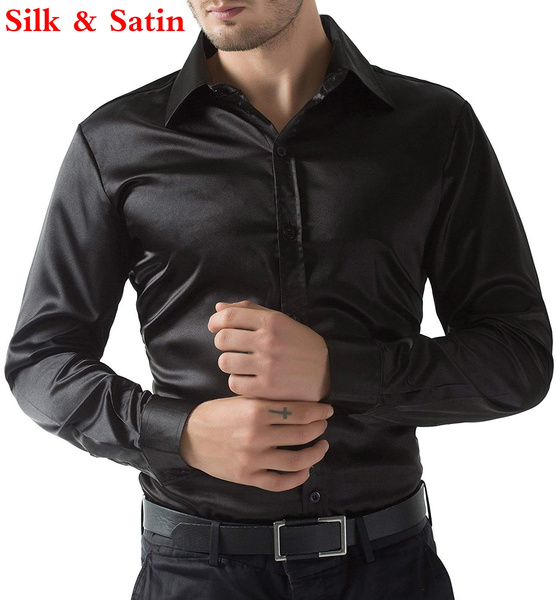 mens black silk dress shirt