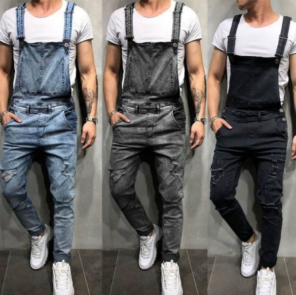 Men's Denim Bib Overalls Fashion Slim Fit Distressed Jumpsuits Casual  Skinny Jeans Coveralls Romper with Pocket - Walmart.com