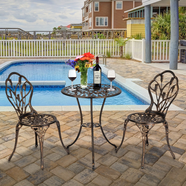 European Style 3pcs Patio Bistro Furniture Set Outdoor Garden Iron Table Chair Bronze Wish Style 3pcs Patio Bistro Furniture, European Outdoor Furniture