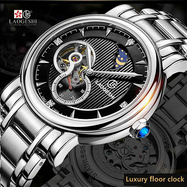 LAOGESHI Men s Golden Hollow Mechanical Steel Strap Sports Gentleman s Watch Montre Uhr with Gift Box