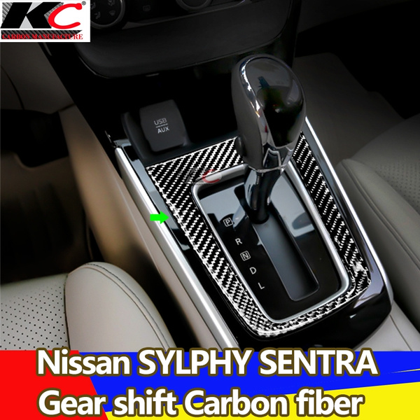 For Nissan Sylphy Sentra Interior Trim Carbon Fiber Gear Shift Control Panel Cover Sticker Wish