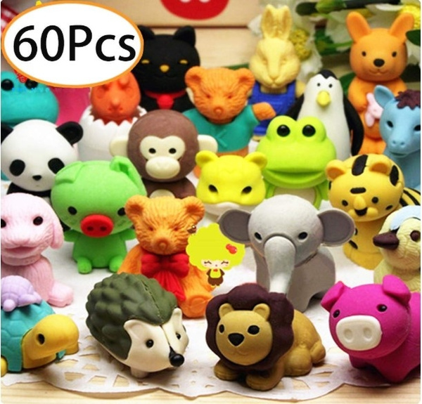 60Pcs Animal Pencil Erasers Bulk Kids Japanese Come Apart Puzzle Eraser  Toys for Party Favors, Classroom Prizes, Carnival Gifts and School Supplies