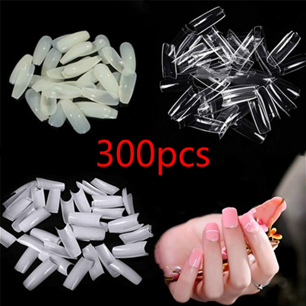 Diy 300pcs Ballerina Nail Art Tips Transparent Natural False Coffin Nails Art Tips Flat Wish