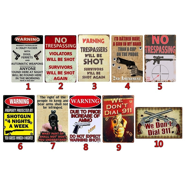 No Trespassing gun art poster tin metal sign wall decor stores plaque 