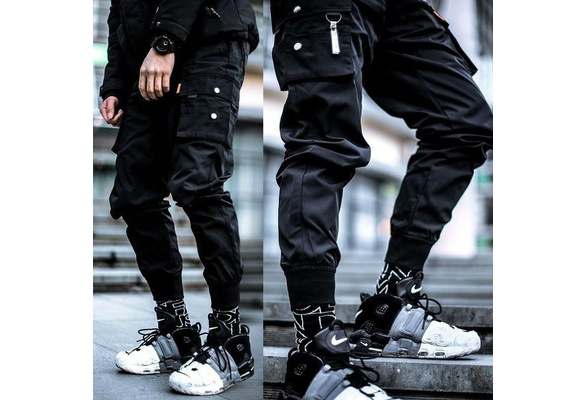 Men Cool Black Combat Jogger Pants Street Fashion Hip Hop