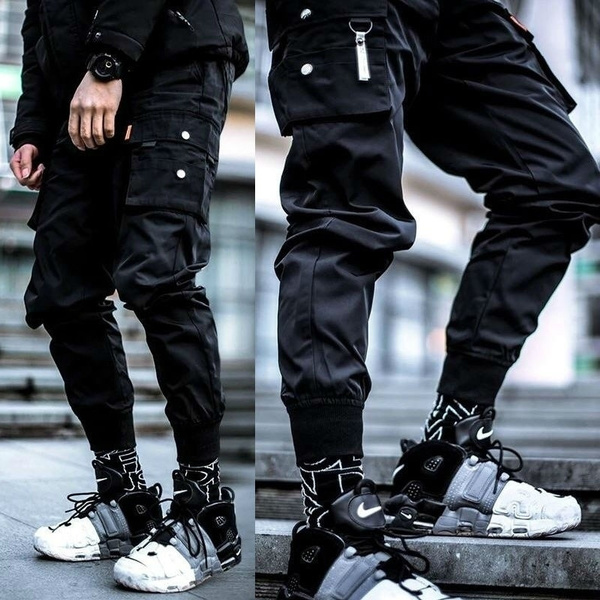 Men Cool Black Combat Jogger Pants Street Fashion Hip Hop Elastic Feet Long  Trousers Harajuku Harem Pants Cargo Joggers