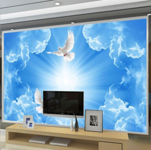 3D Sunshine Blue Sky Cloud Bird TV Background Self-adhesive Wallpaper Mural  | Wish