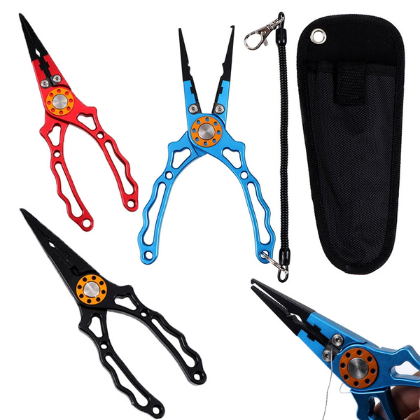 Aluminum Alloy Fishing Pliers Resistant Saltwater Fishing Line Braid Cutter Split  Ring Pliers Fish Hook Remover Pliers with Lanyard