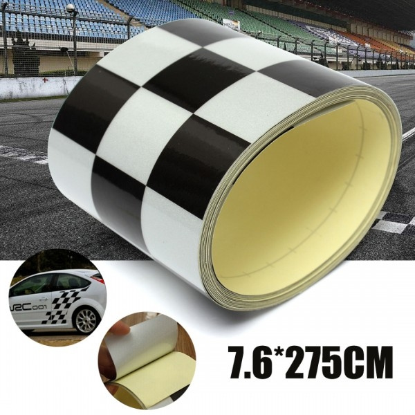 275cm Black&White Checkered Vinyl Sticker Tape Car Motorcycle Body Tank ...