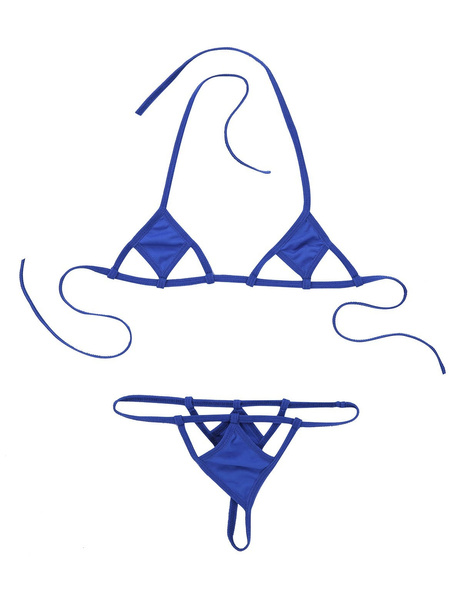 2Pcs Women's Micro Bikini Set Swimsuits Halter Neck Tie Up Bra Top with ...