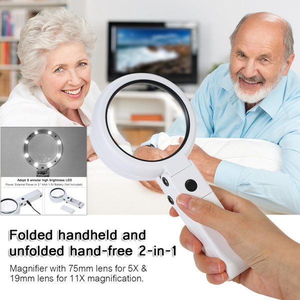 Portable foldable 8 led magnifier 5x 11x magnifying reading repair ...
