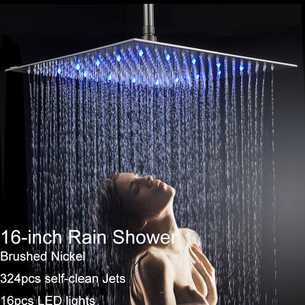 Brushed Nickel 16 Inch Led Shower Head Bathroom Ceiling Wall Mounted Rain Square Sprayer Shower Head Wish