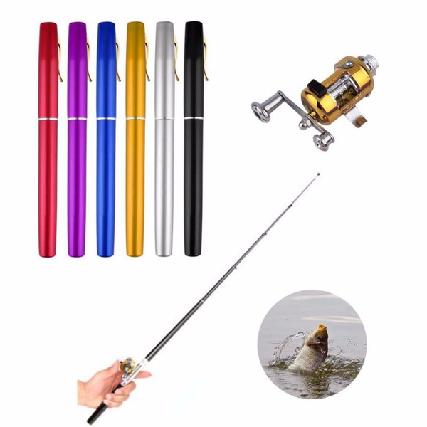 Portable Pocket Telescopic Mini Fishing Pole Pen Shape Folded Fishing Rod  With Reel Wheel