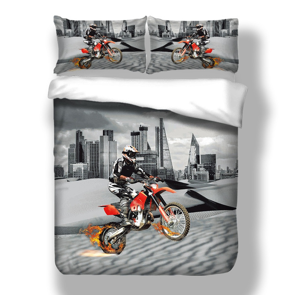 3D Mountain Motorcycle Comforter Cover Bedding Set Pillowcase Sport Quilt Cover