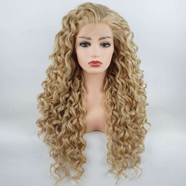 Meiyite Hair Curly Long 26inch Three Tone Mix Blonde Wig Heavy