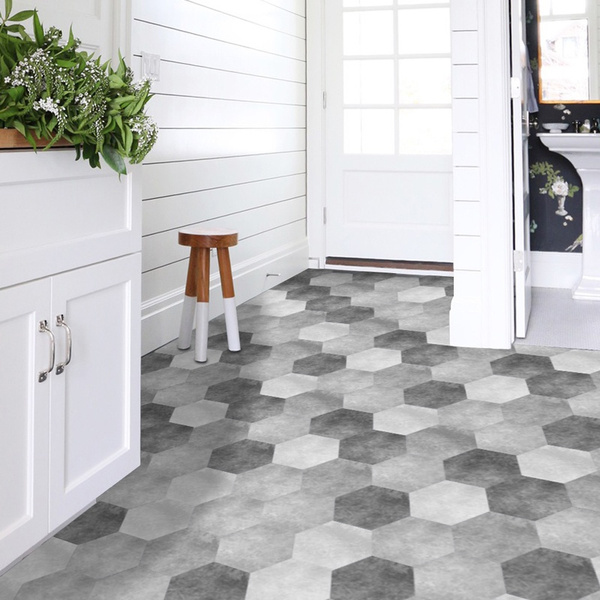 10Pcs Hexagon PVC Non-Slip Mat Tile Stickers for Kitchen Bathroom Floor TO