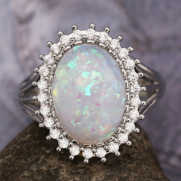White Opal With Fire Sterling Silver Ring (Design AO21) | GemPundit