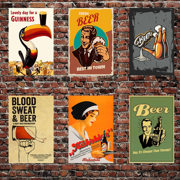 Vintage Canvas Poster Wall Hanging Decor Bar Blood Sweat Beer Art Sign Cafe Home Decorations Wish - Craft Beer Wall Signs
