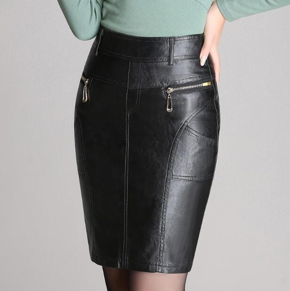 Spring Autumn Womens High Waist Pu Leather Pencil Skirts Female Ol ...