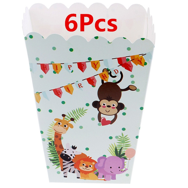 6pcs/lot Safari Animals Popcorn Box Candy Case for Kids Birthday Party Decor 