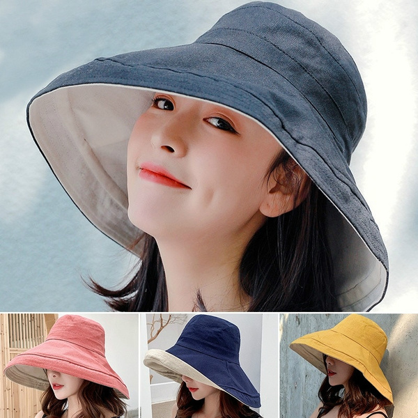 Anti-UV Wide Brim Cotton Linen Sun Hat for Women Vacation Summer Panama  Foldable Bucket Hat Large Brim Korean Beach Sun Hat