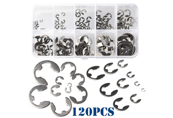Boaby Retaining Snap Ring 120Pcs 304 Stainless Steel E-Clip Retaining Snap Ring Circlip Kit 1.5mm-10mm 