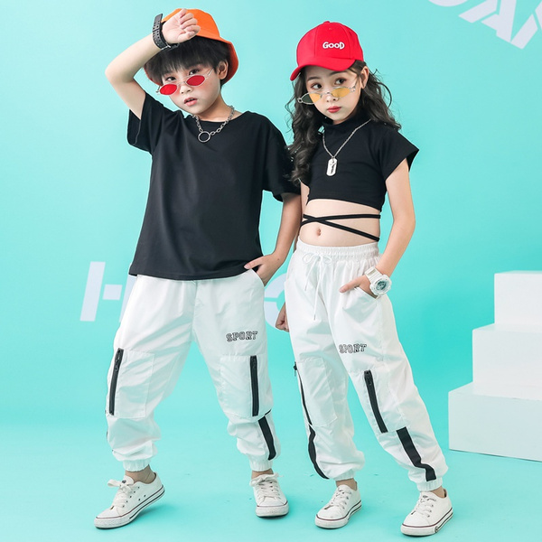 Summer Kids Bare-midriff Two-Piece Suits Girls & Boys Hip Hop T