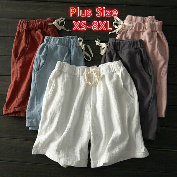 Womens Elastic Waist Casual Shorts Ladies Cotton Linen Pocket Summer Short  Pants | eBay