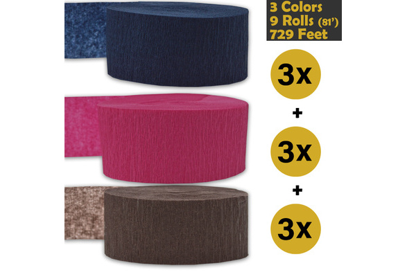 243 per color 9 rolls Bleed Resistant 3 Colors White Dark Navy Blue - For party Decorations and Crafts 739 ft Classic Pink Made in USA Crepe Party Streamers Flame Resistant 3 rolls per color, 81 foot each roll 