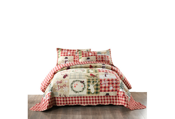 3 Piece Christmas Quilt Rustic Western Lodge Cabin Bedspread Quilt Set Snow Man