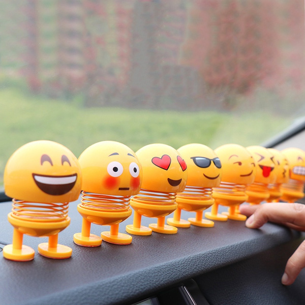 Car Ornaments Spring Shaking Head Doll Expression Emoji Automobiles Decor Toys Cute Auto Interior Car Decoration Accessories Wish