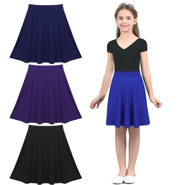 Junior Big Kids Girls Modest Mid knee Length Skater Skirt with