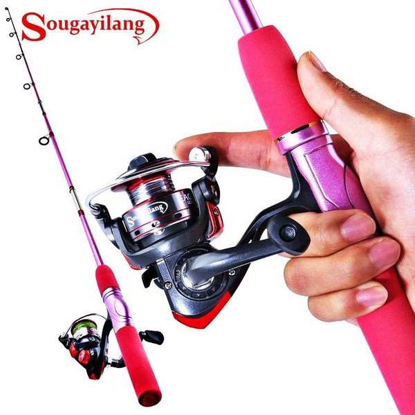 Fishing Rod Portable Spinning Reel Combo Pink Fishing Rod Pole Fishing Reel  Kit for Women Kids