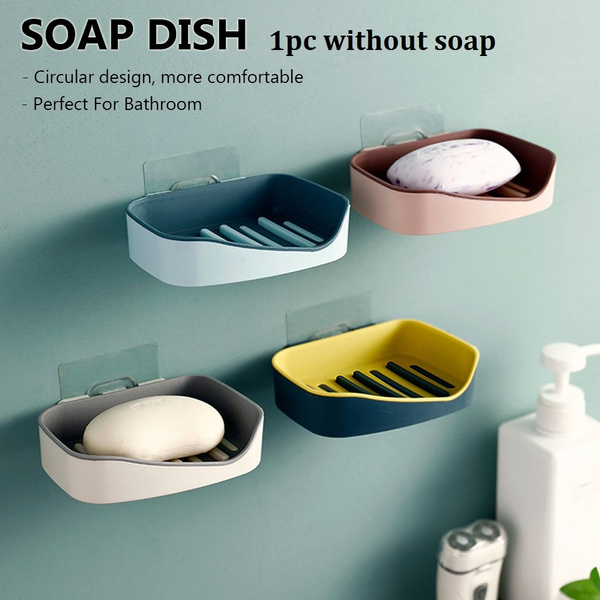 New Adhesive Home Decoration Wall Mounted Soap Dish Holder Soapbox Basket 