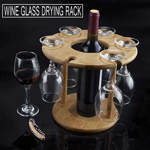 Wooden Wine Glass Drying Rack and Bottle Holder Wine Storage Glasses Hook  Stand Organizer Tray