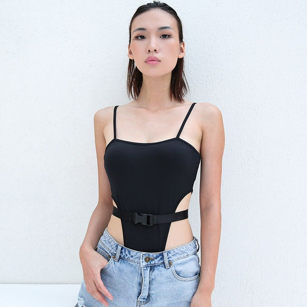 high waist buckle jumpsuit