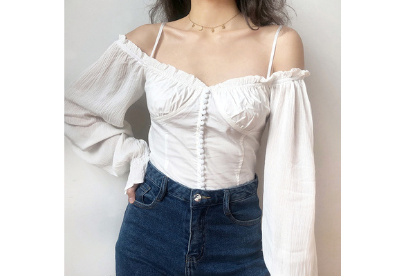 Details about   Women Velvet Lolita Gothic Blouse Tops Puff Sleeve Flared Off Shoulder Retro New