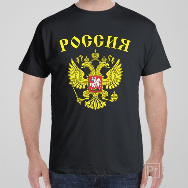 Chouven Mens Russia Eagle Flag Short Sleeve Tee 