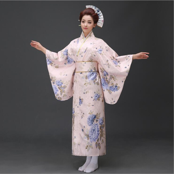 wol Uitgebreid last Japanese Blue pink red kimono traditional floral dress women traditional  Japanese kimono yukata women japan clothing | Wish