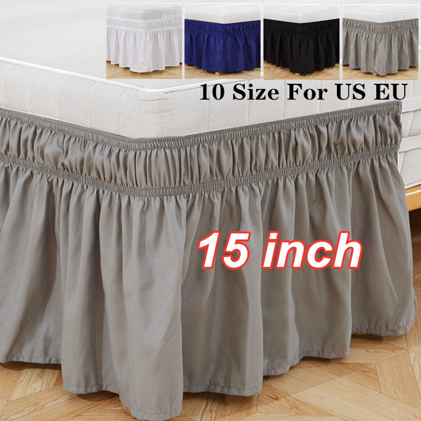 10 Size Solid Color Elastic Bed Skirt 3, Tailored Wrap Around Bed Skirt King