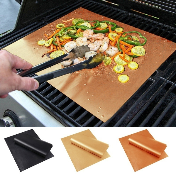 BBQ Grill Mat Teflon Reusable Sheet Resistant Non-Stick Barbecue Bake Meat BBQ 