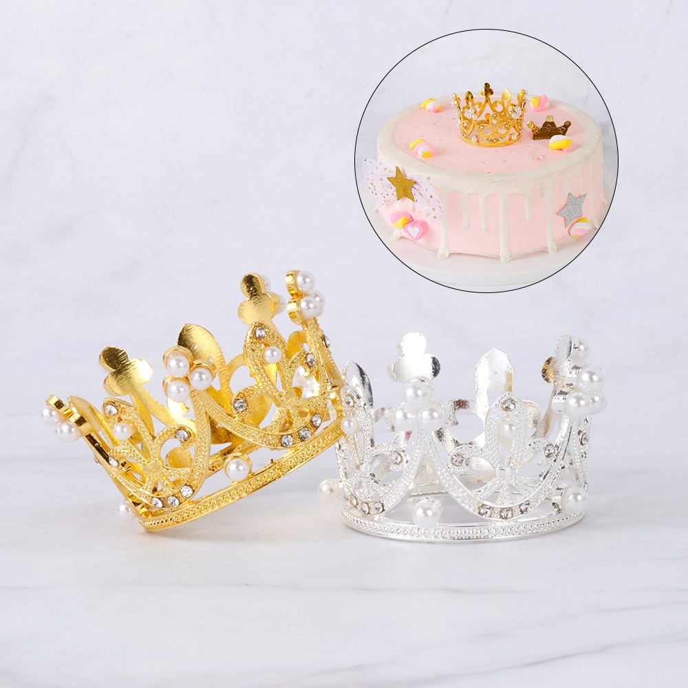 Wedding Decor Birthday Gifts Pearl Cake Decorating Tool Metal Crown Cake Topper