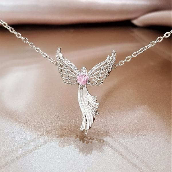 Elegant Womens Girls Fashion 925 Sterling Silver Wings Of Courage Guardian Angel Necklace Engagement Wedding Jewelry Pendant Necklace Wish