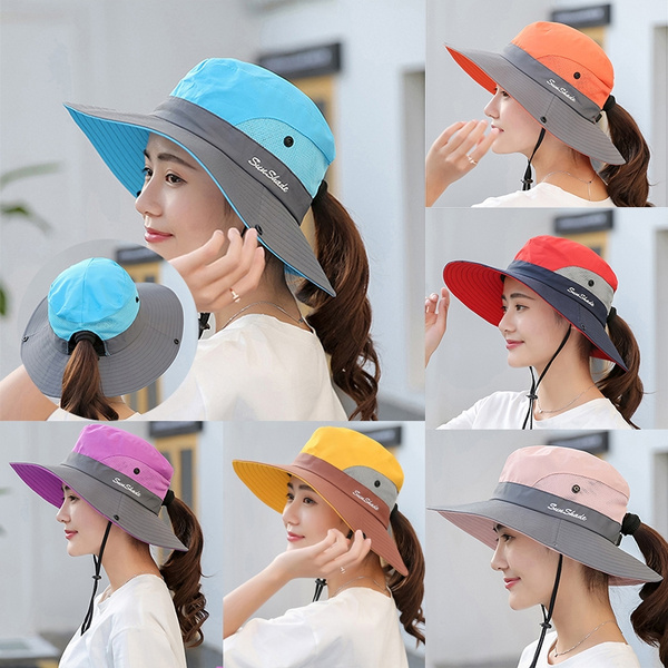 Women's Ponytail Safari Sun Hats For Women With UV Protection Wide Brim  Outdoor Foldable Bucket Hat