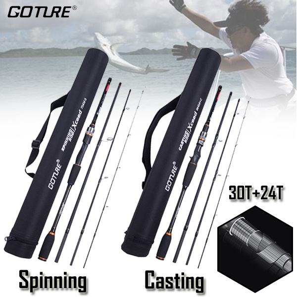 Goture 1.98-3.0M Carbon Fiber 4-Section Spinning/Casting Rod M,MH Power Fishing  Rod