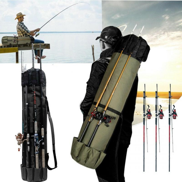 Large Fishing Bag Waterproof Rod Reel Pole Storage Carrier Holder Case  Backpack Black/ Green
