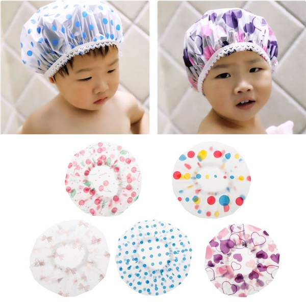 2 Pc Kids Children Shower Cap Waterproof Elastic Bath Hat Cleaning Hat Cute SG 